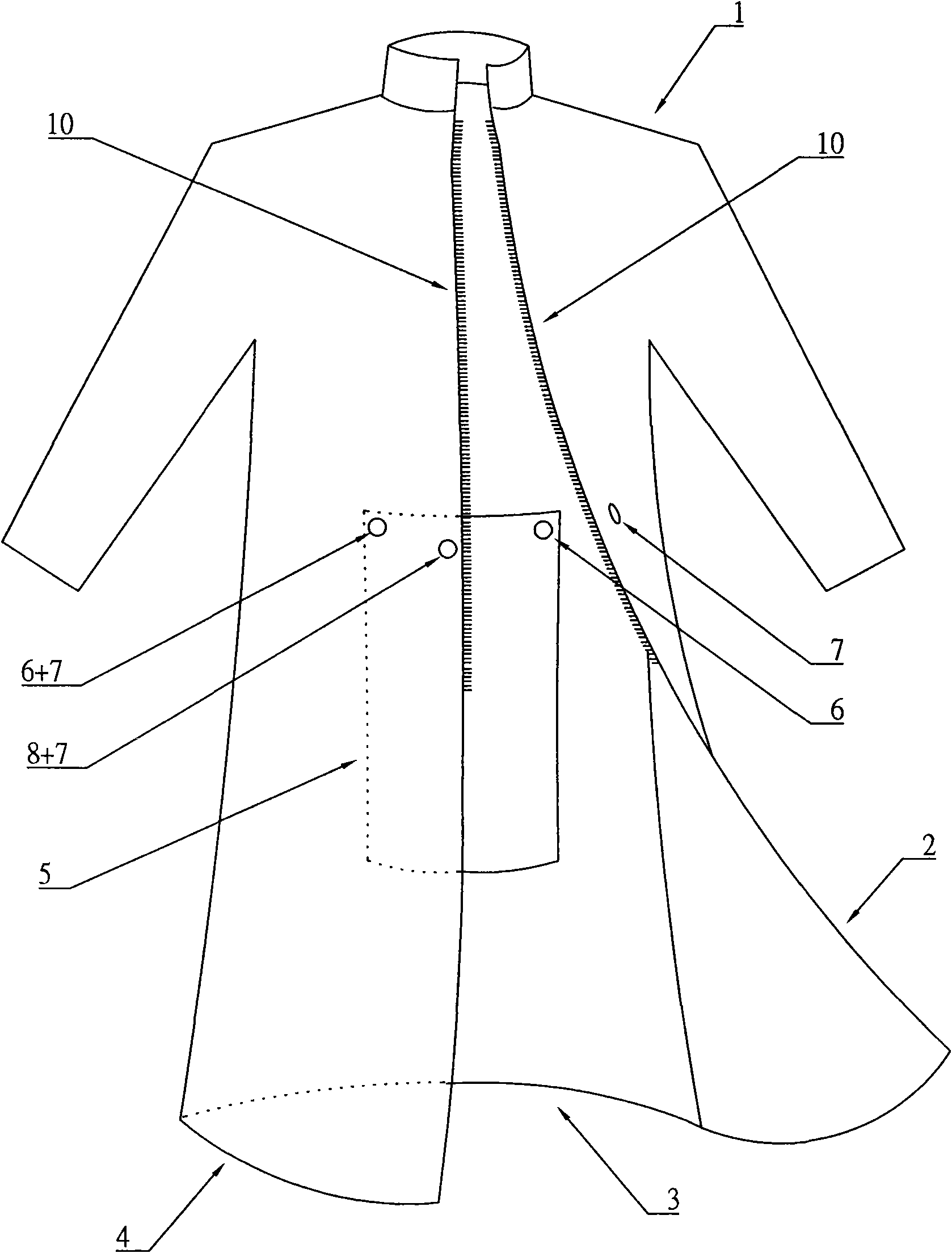 Shielding plate structure of open-fronted raincoat