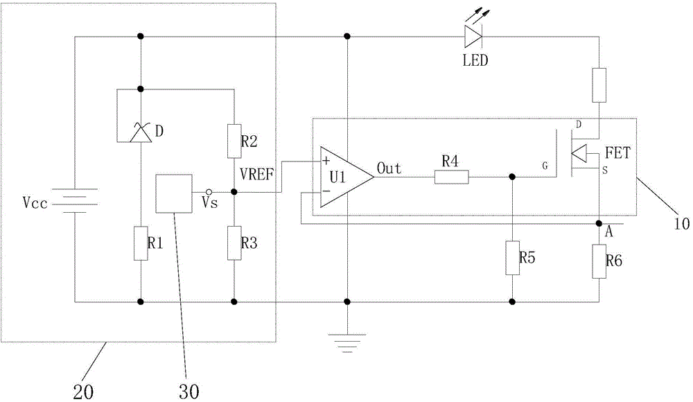 Adjustable constant flow source driving circuit for LED