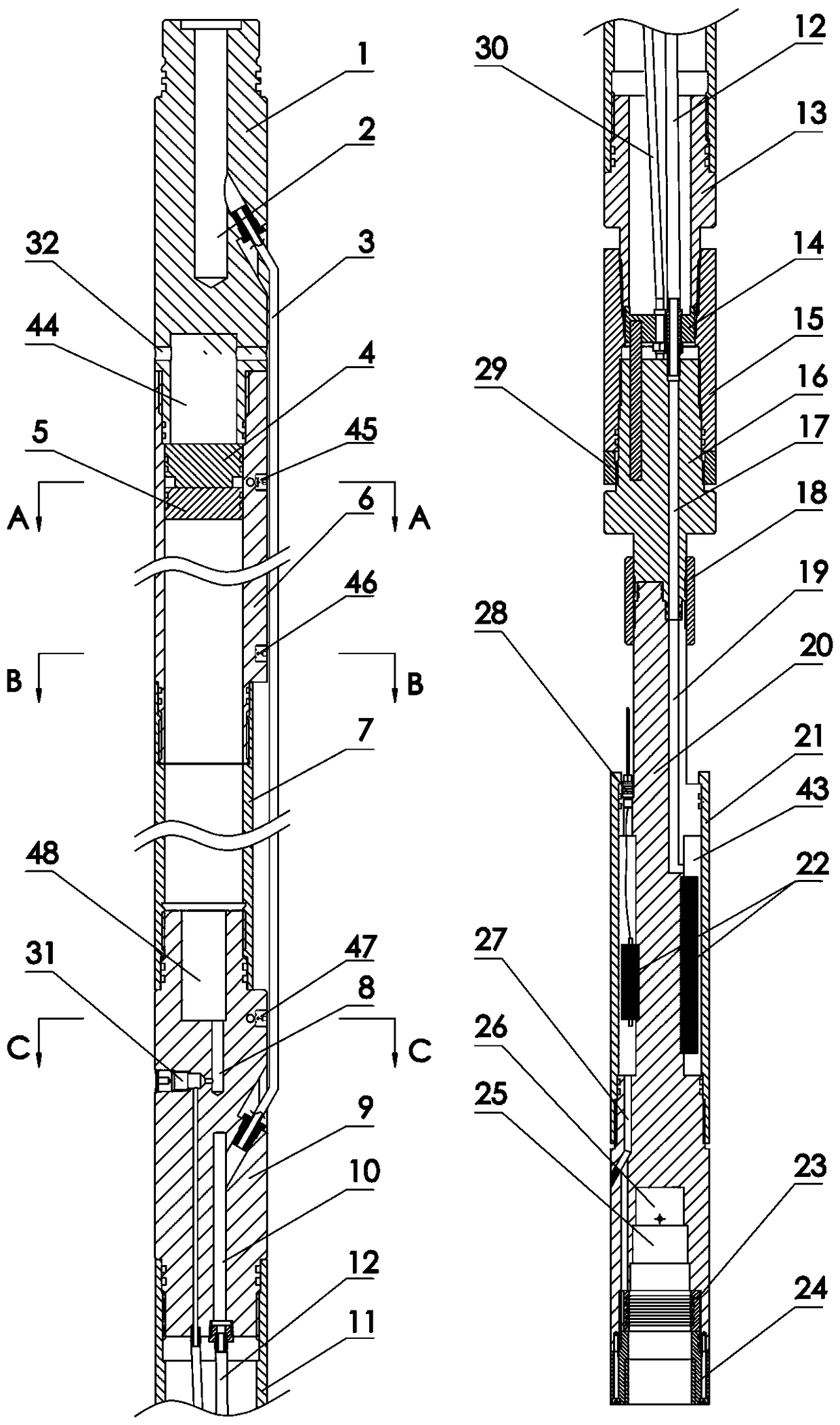 Liquid oil cavity device for underground electric control hydraulic drive dual-way power device