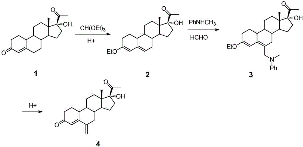 Method for synthesizing 6-methylene-17 alpha-hydroxy-19-desmethyl pregnene-4-alkene-3,20-diketone