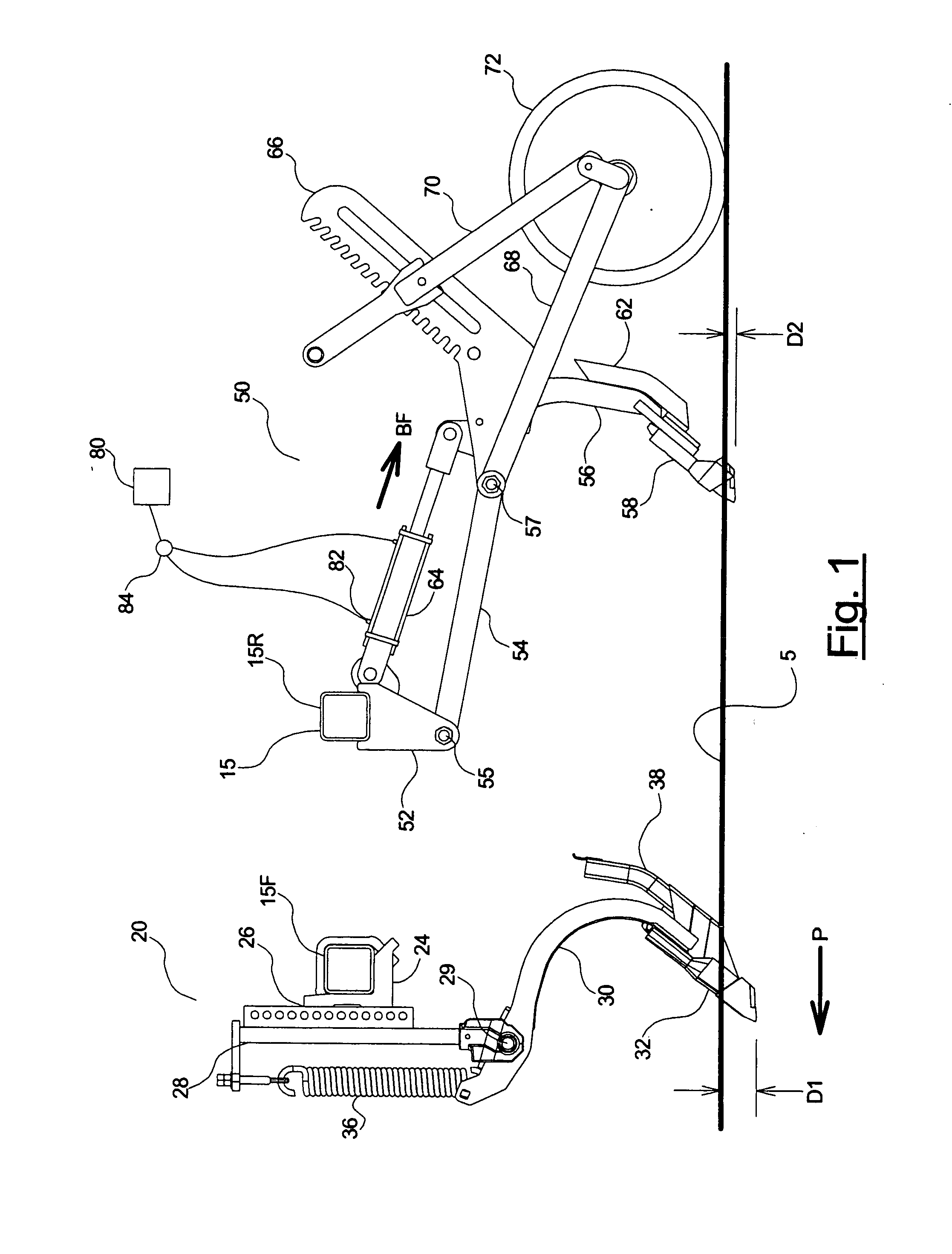Seeder with trailing arm and hoe-type mid row bander
