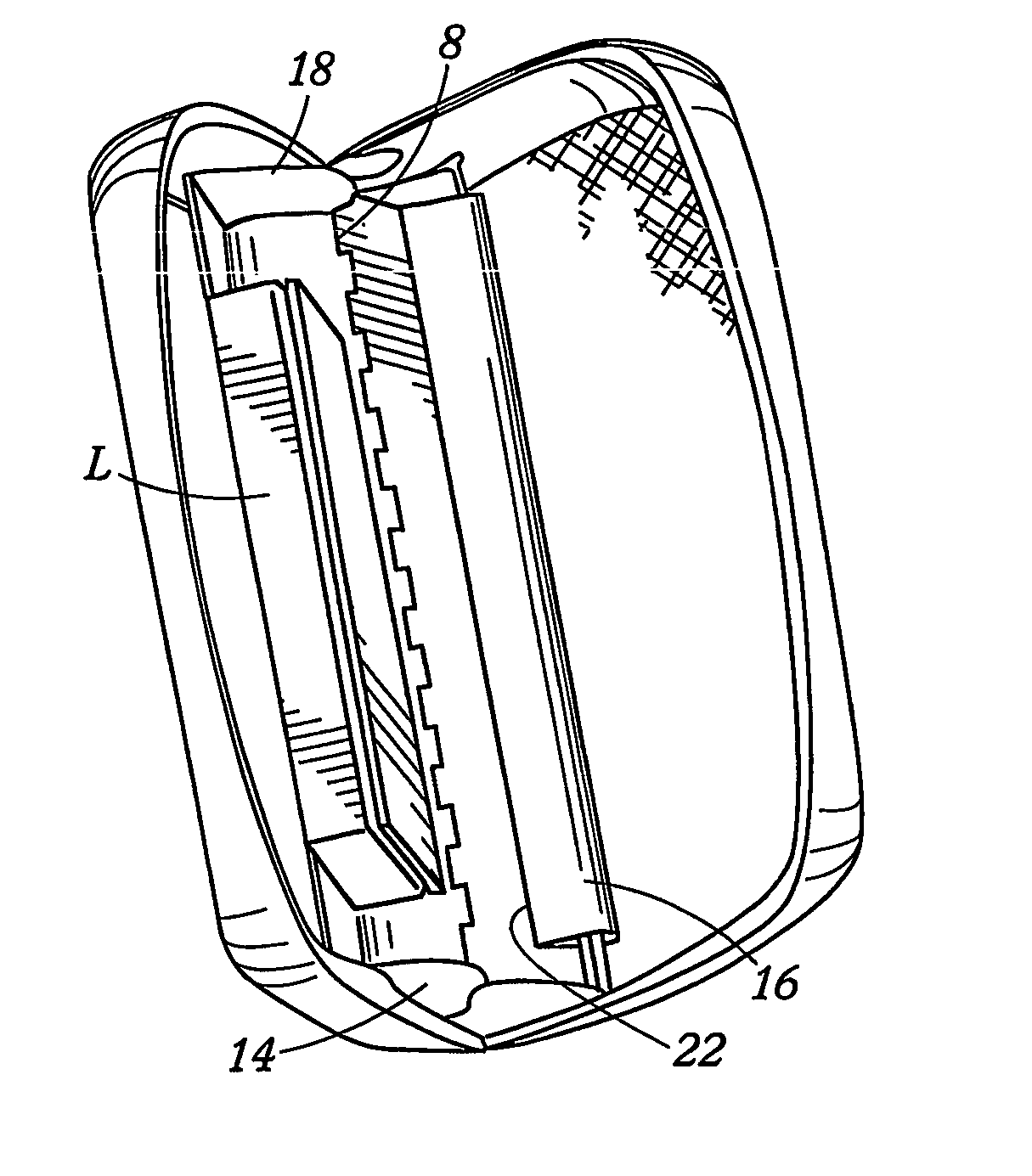 Device for holding a laptop computer in a hardside computer or attache case
