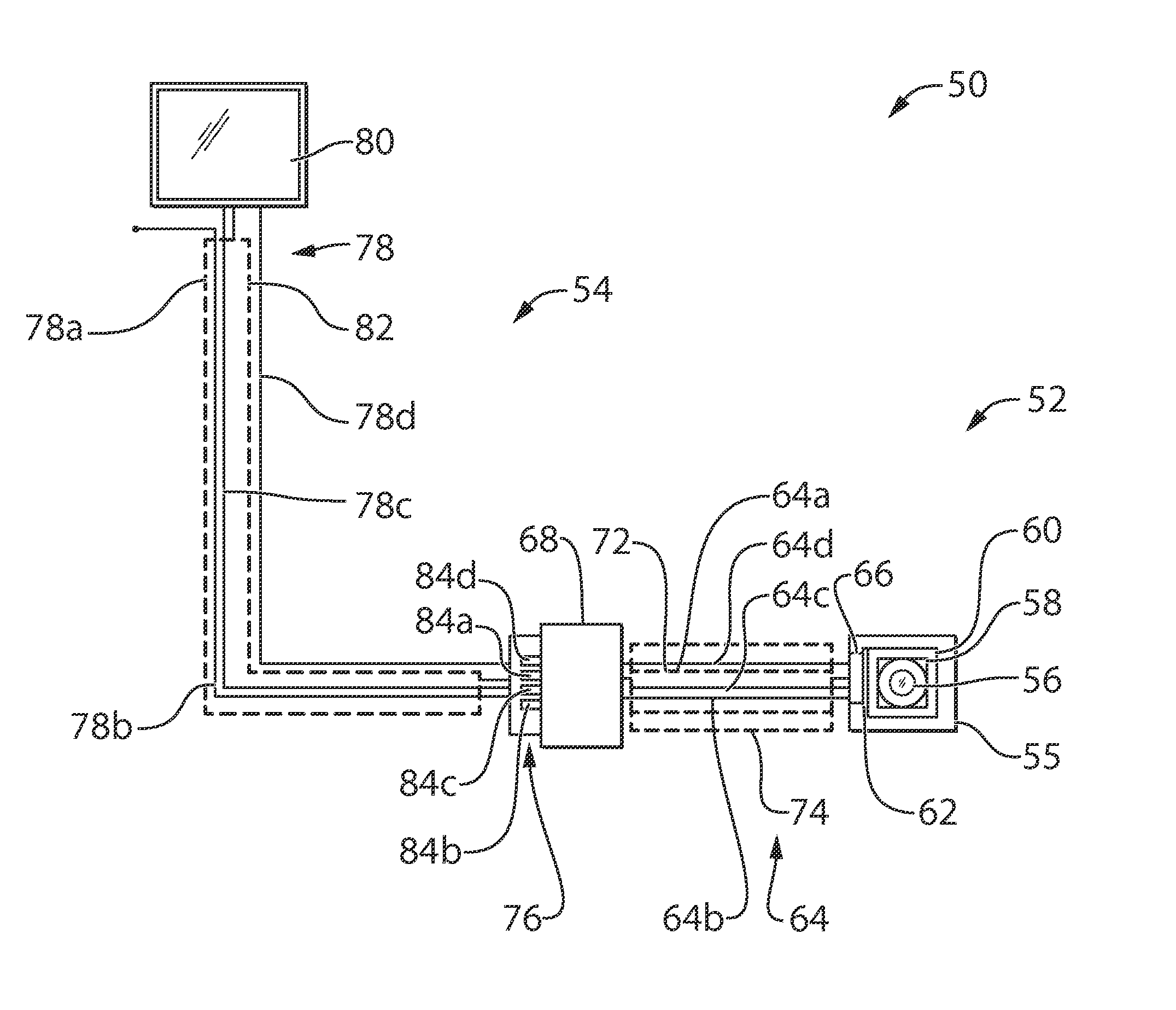 Vehicular camera system with reduced number of pins and conduits