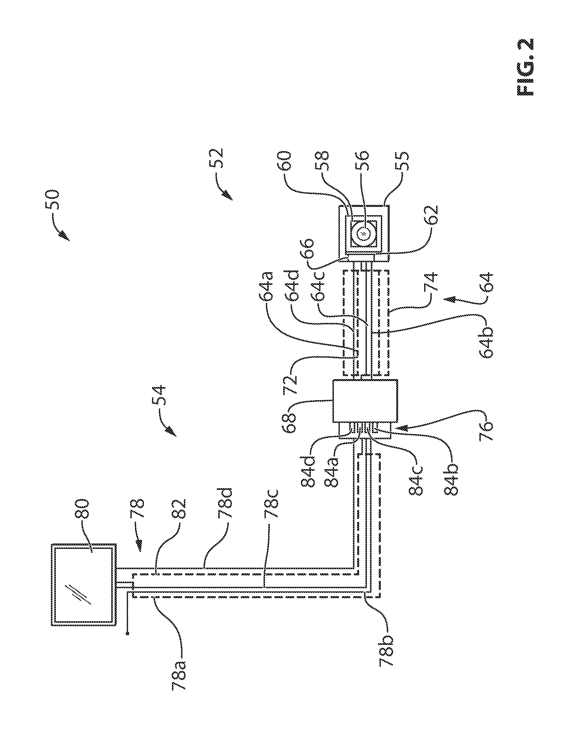 Vehicular camera system with reduced number of pins and conduits