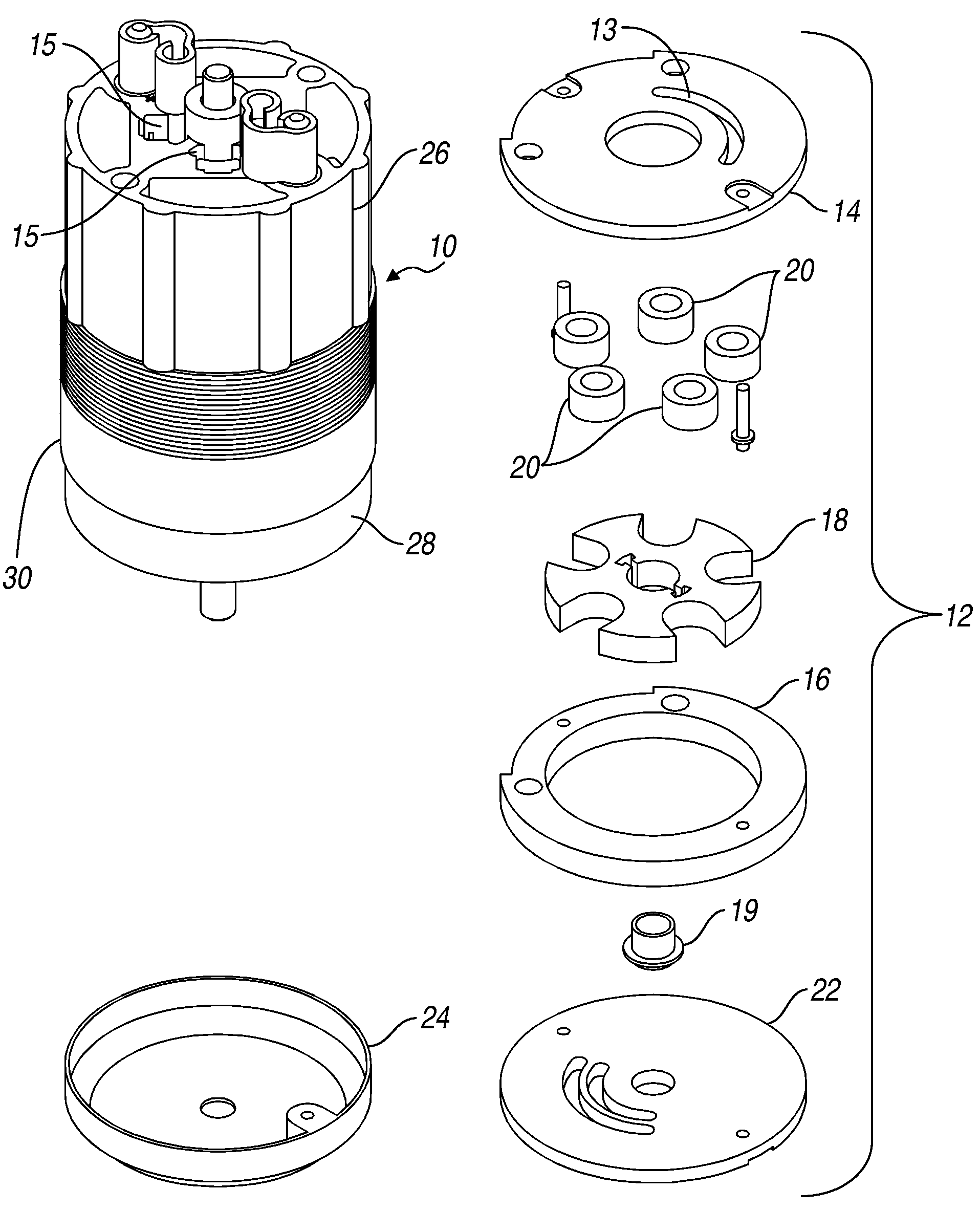 BLDC motor and pump assembly with encapsulated circuit board