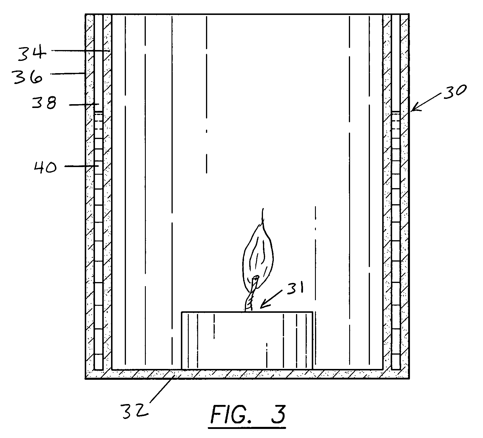 Flame-type illumination device having phosphor-impregnated light transmitting element for transmission of non-flickering light