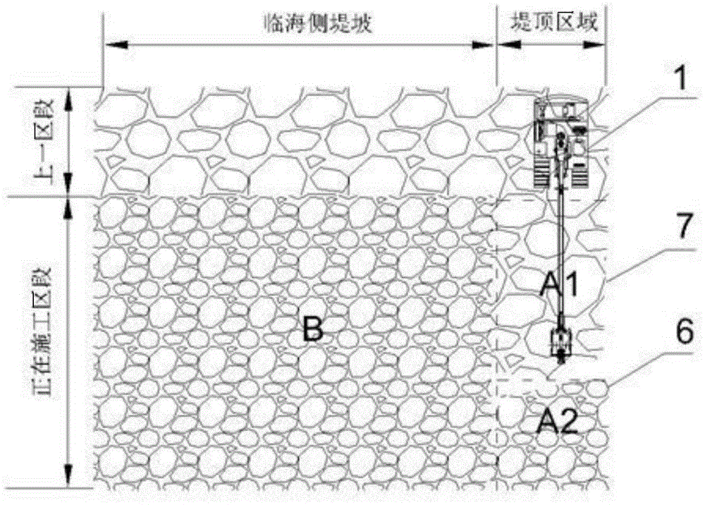 Deepwater slope type groyne rubble installation and slope arrangement process