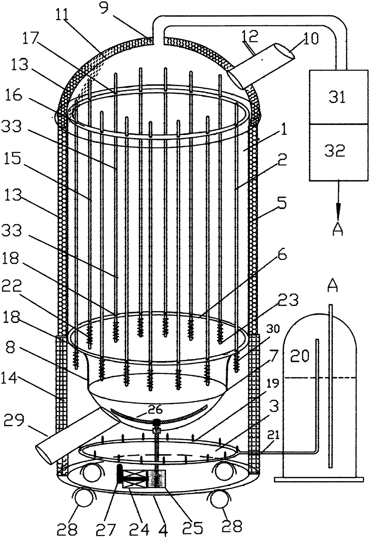 Vertical vibration high-temperature superconducting-tube pyrogasification furnace for garbage