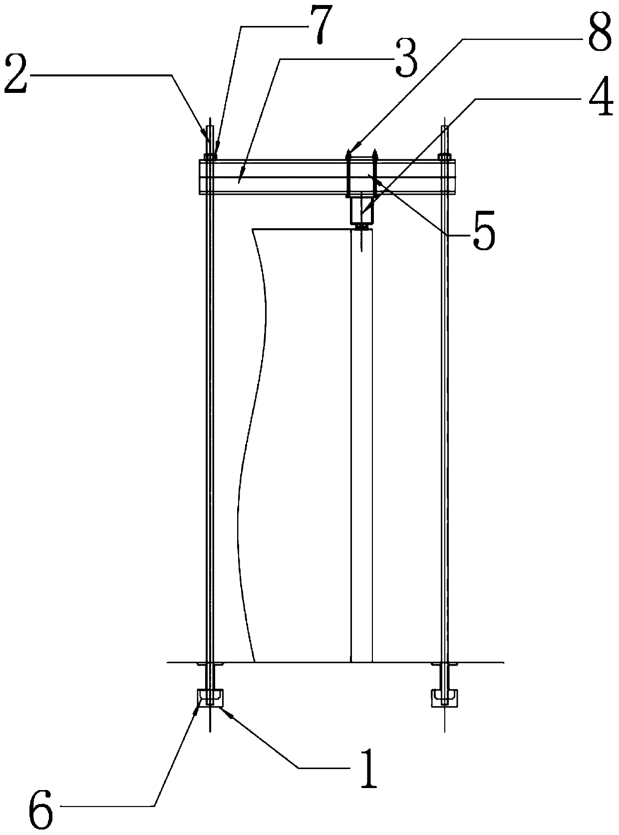 Vertical loading device for duct pieces of different sizes in counter-force well and test method