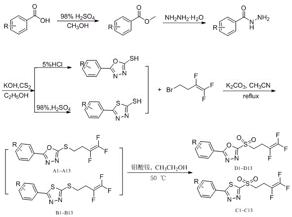 Trifluorobutenyl-containing 1,3,4-oxadiazole (thiadiazole) thioether (sulfide sulfone) derivatives and preparation method and application thereof