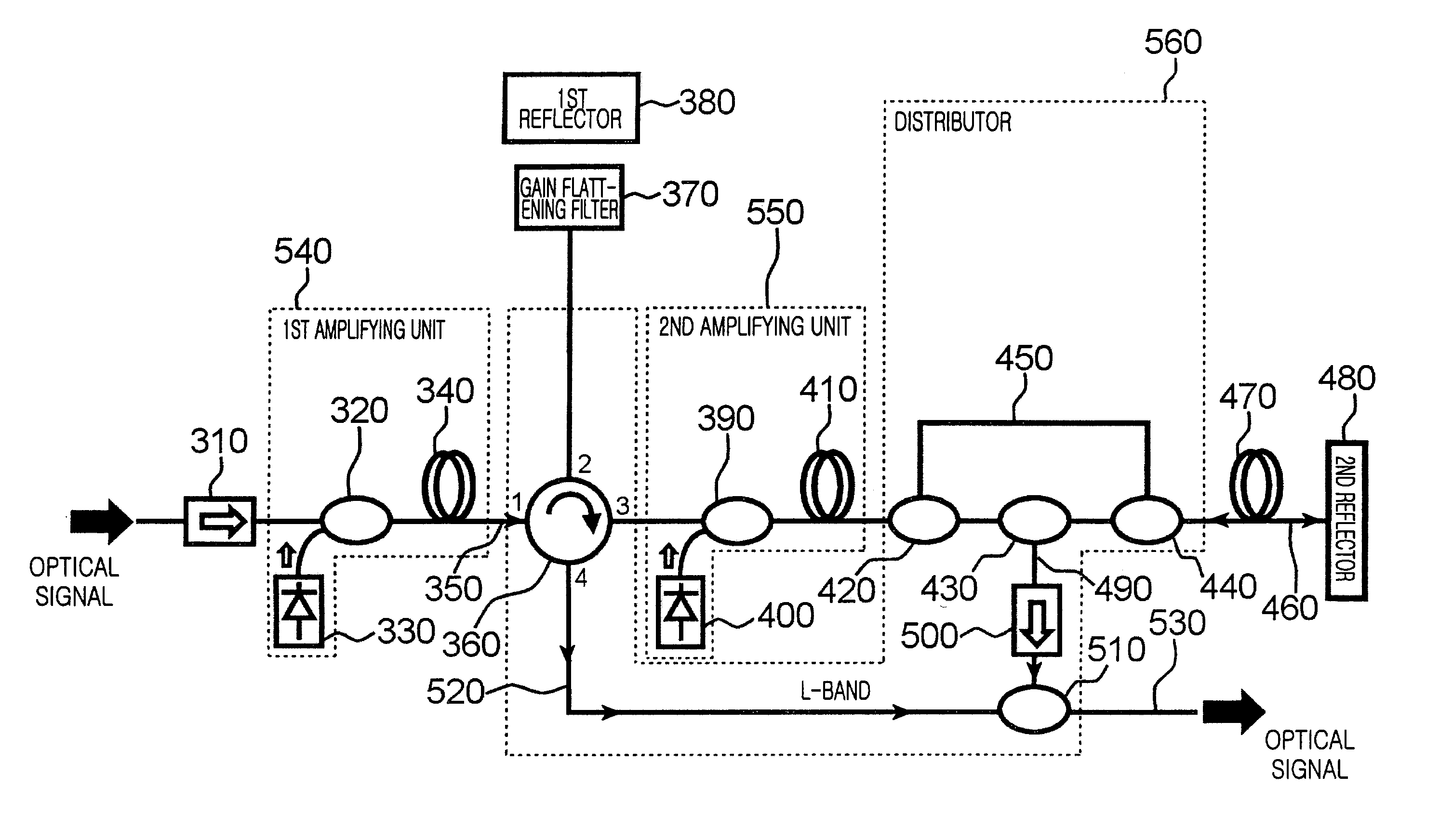 Wide band optical fiber amplifier