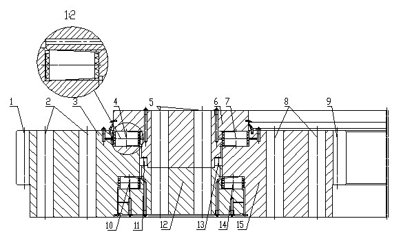 Rotary bearing with six rows of rolling cones