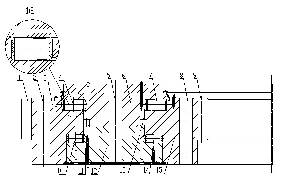 Rotary bearing with six rows of rolling cones