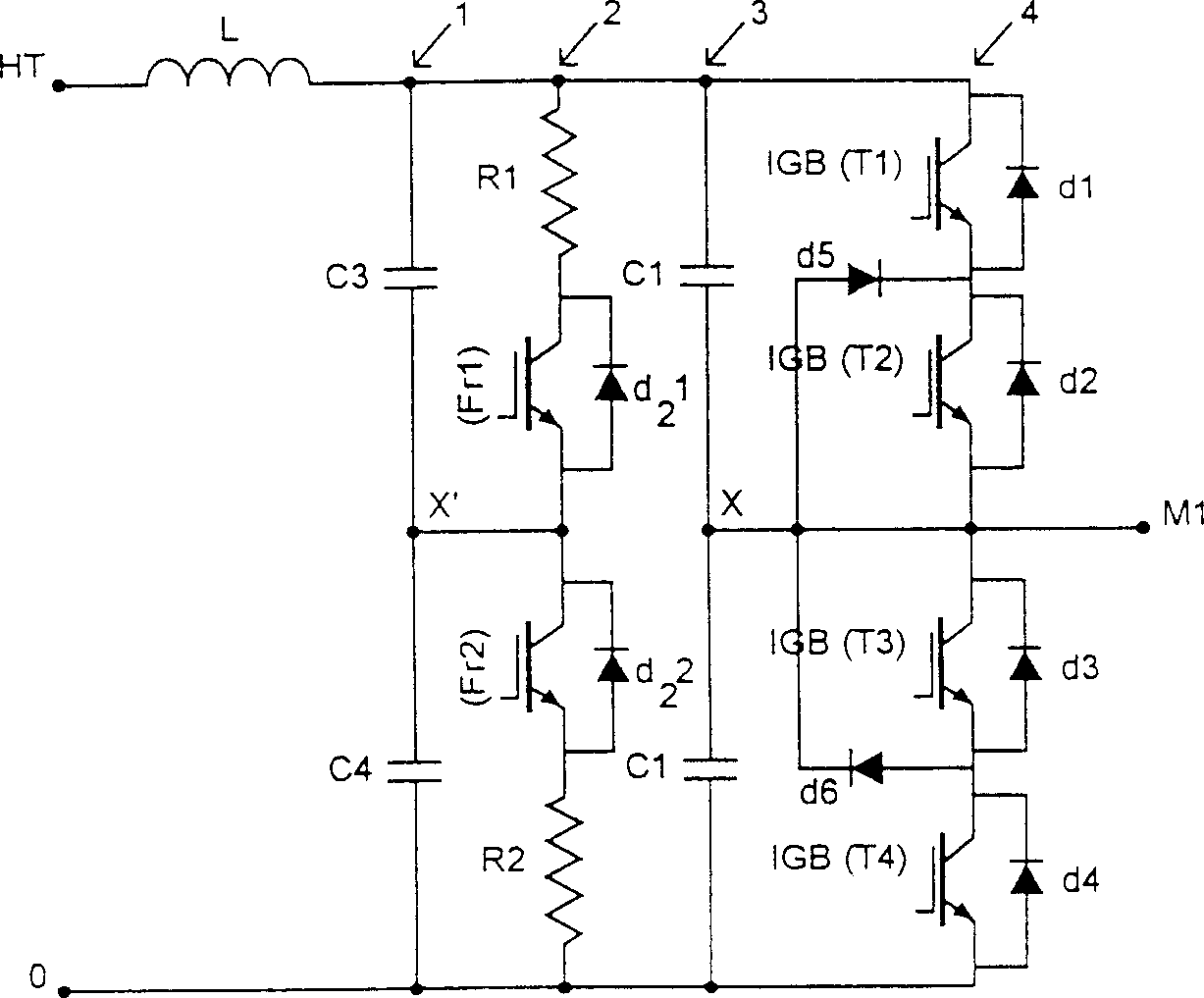 Method and device for reducing harmonics in power converters