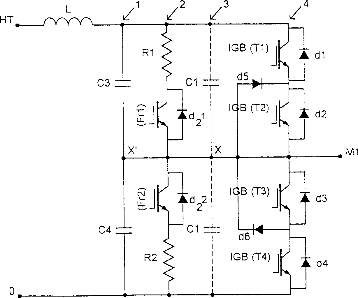 Method and device for reducing harmonics in power converters
