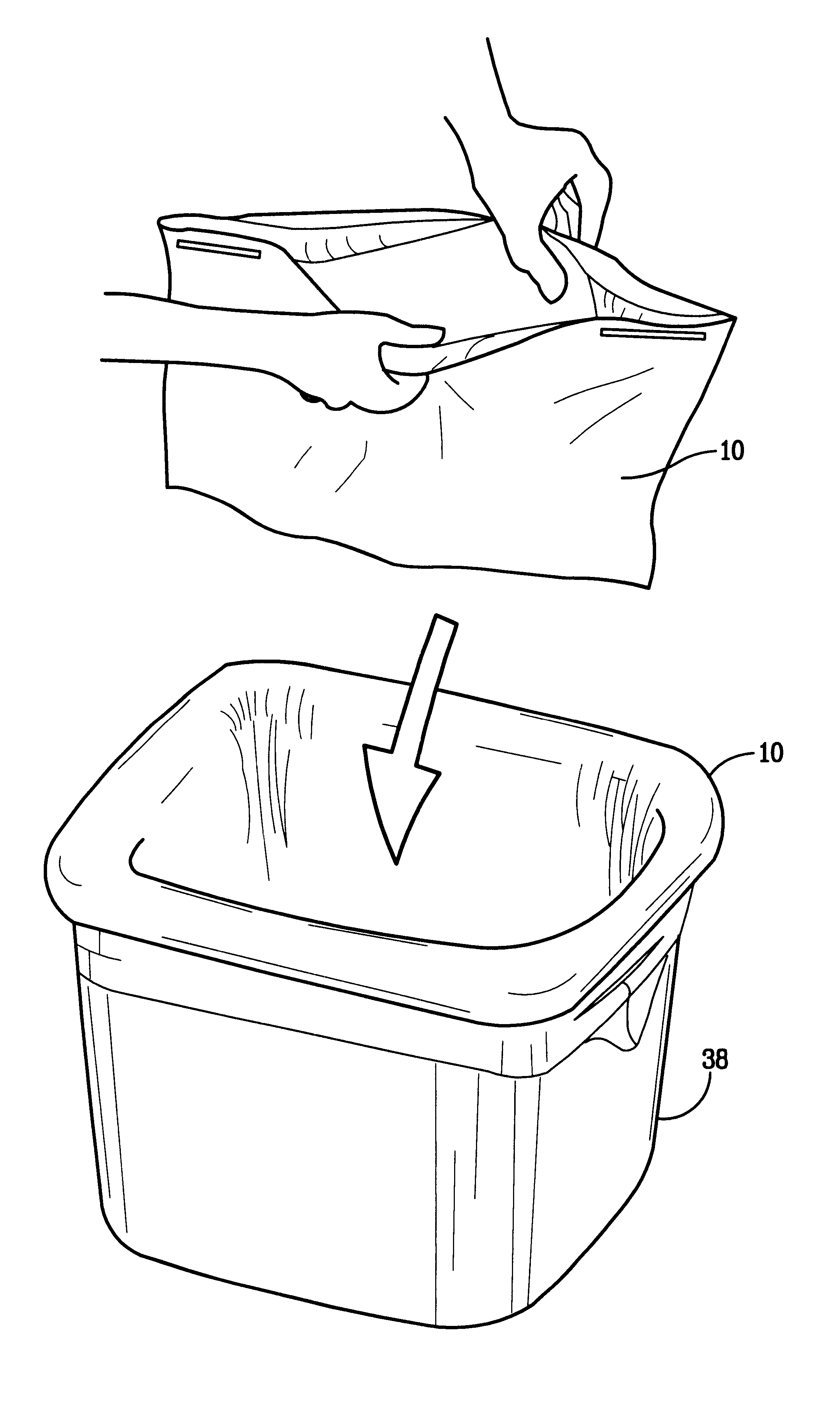 Plastic liner bag with mouth retaining means