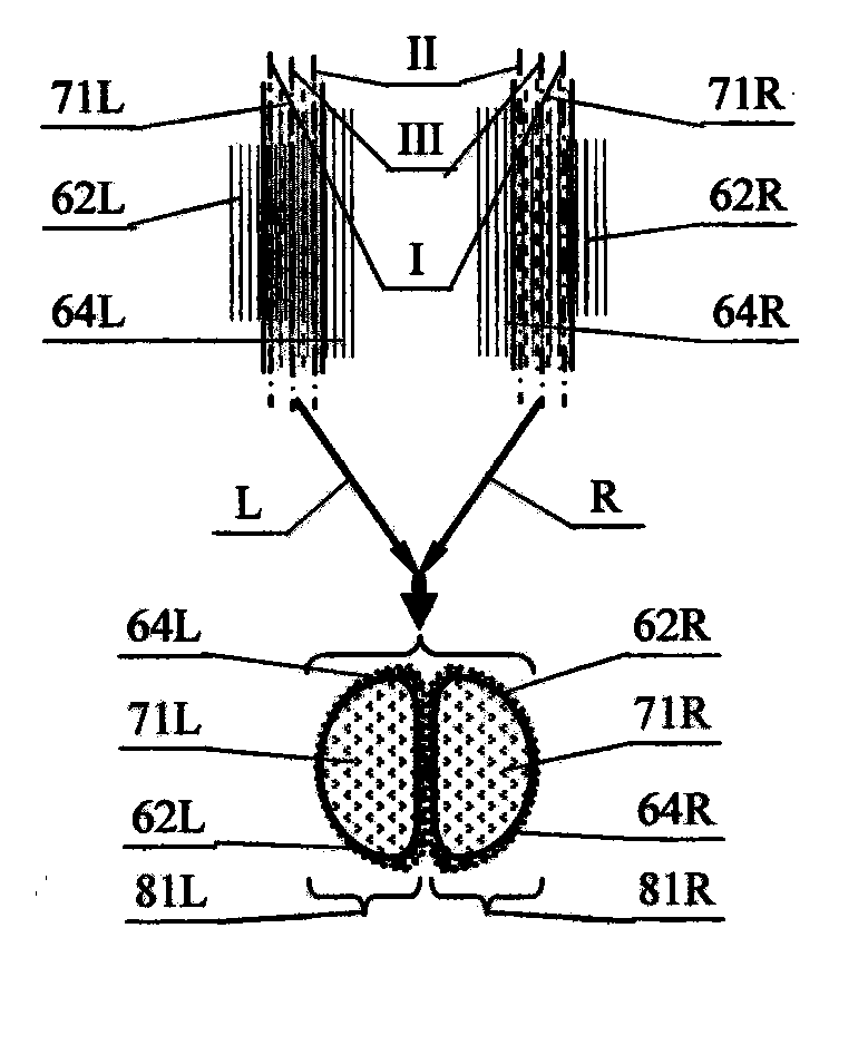 Symmetrical beam splitting filament-spreading synchronous upper-covering and lower-supporting composite yarn, spinning method and application