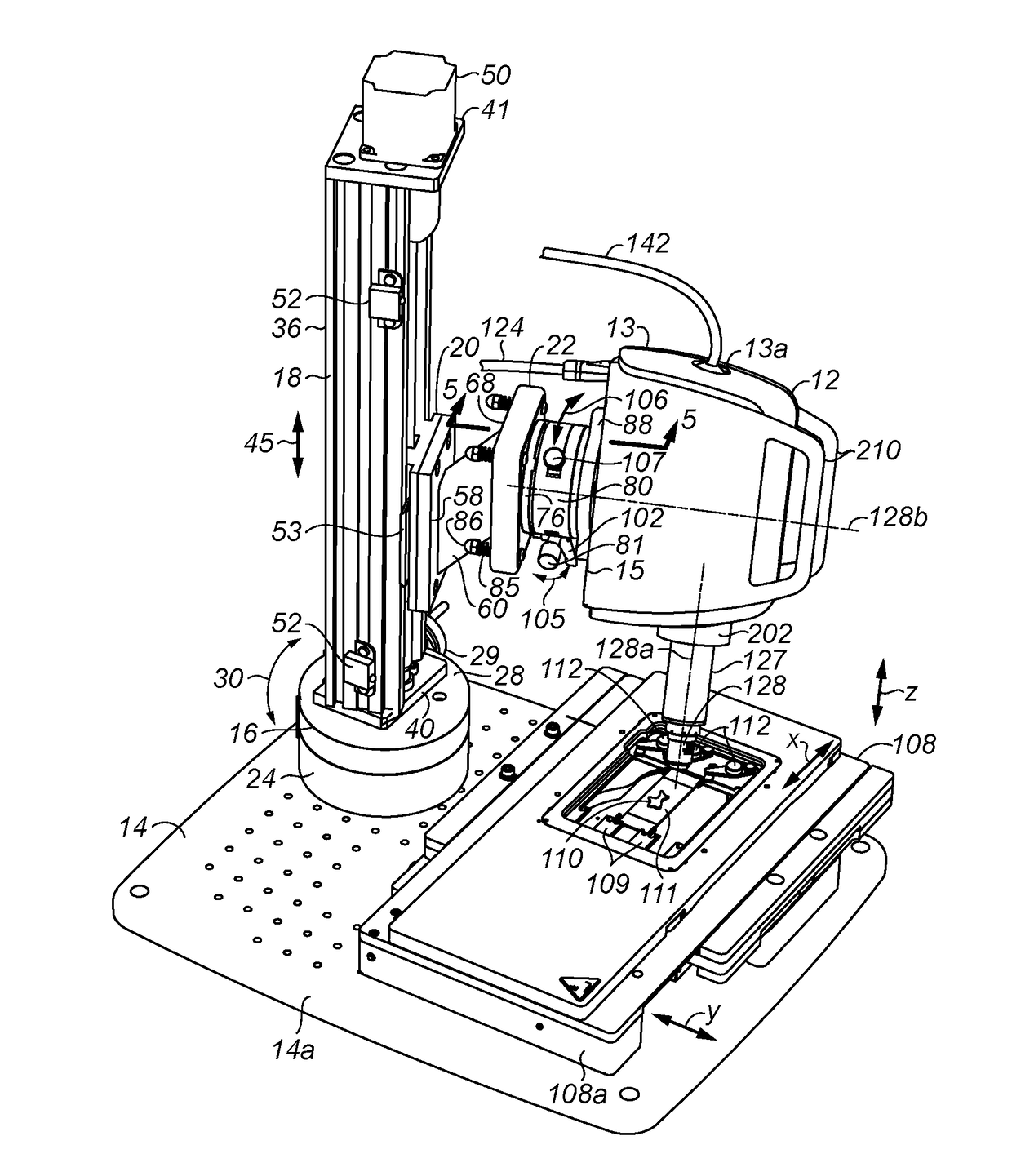 Confocal microscope with positionable imaging head