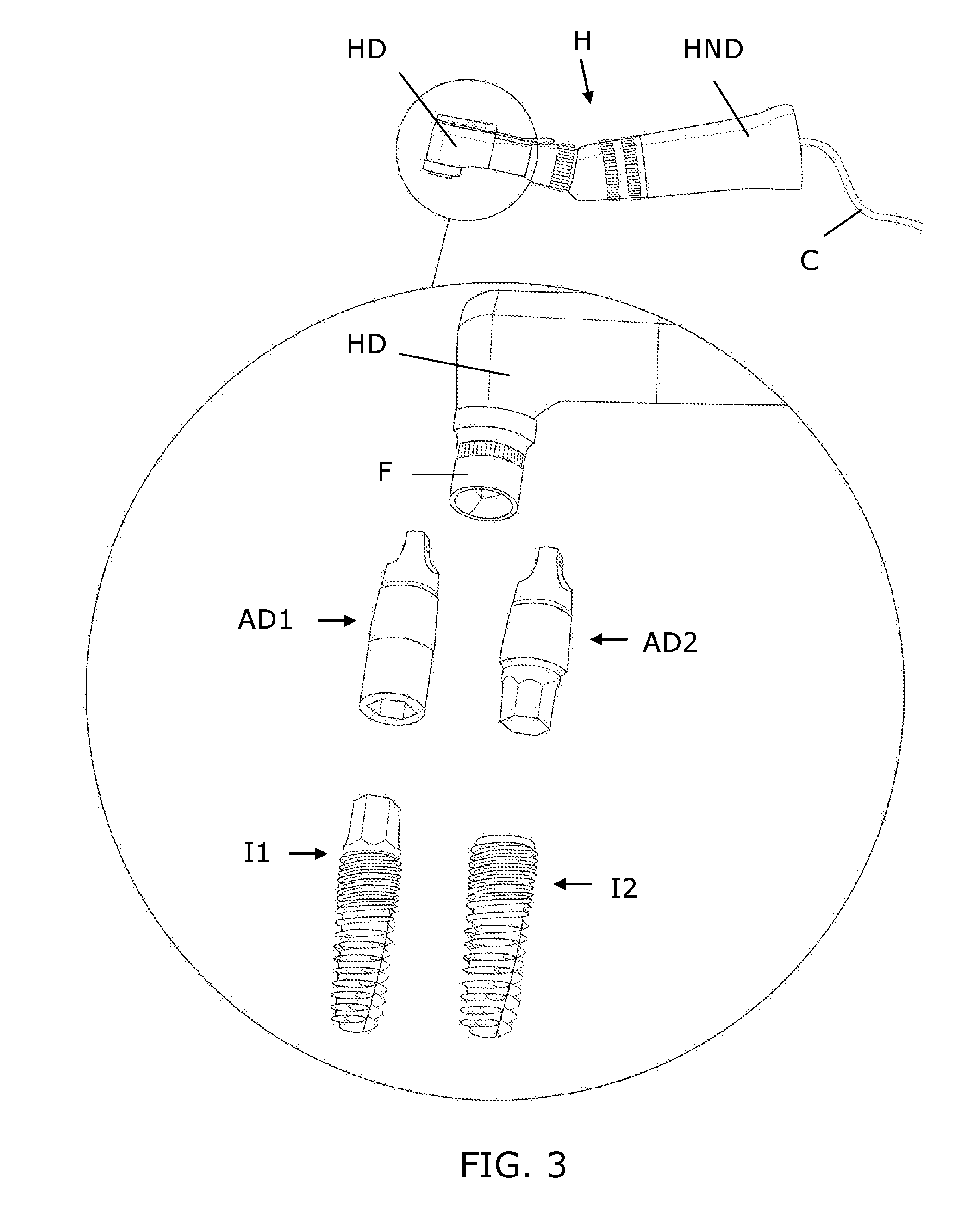 Device for loosening, insertion and removal of dental implants