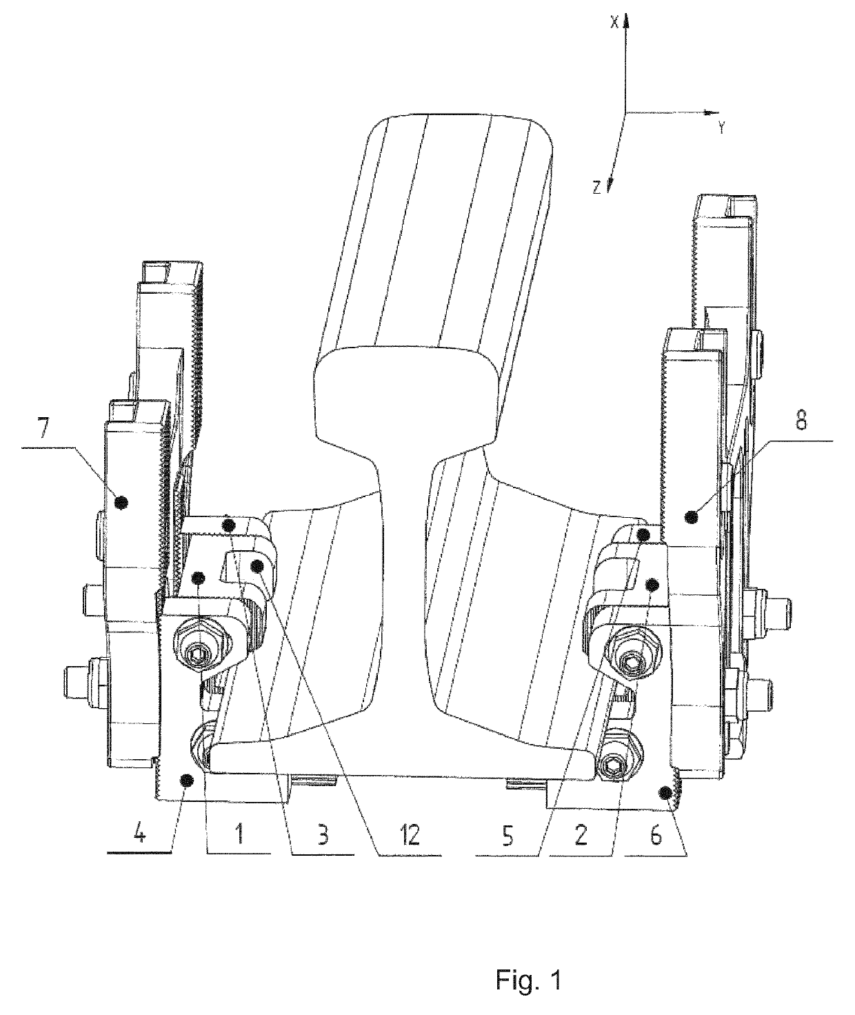Device for fastening trackside modules to rails