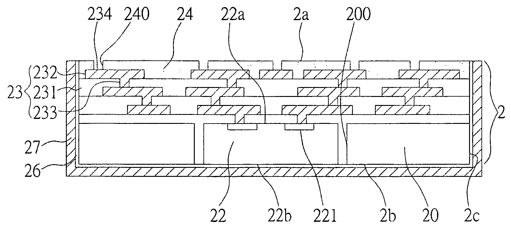 Chip carrier structure having semiconductor chip embedded therein and metal layer formed thereon