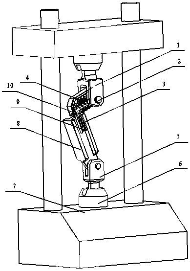 Fatigue test clamp for bulkhead typical angular connecting pieces and using method