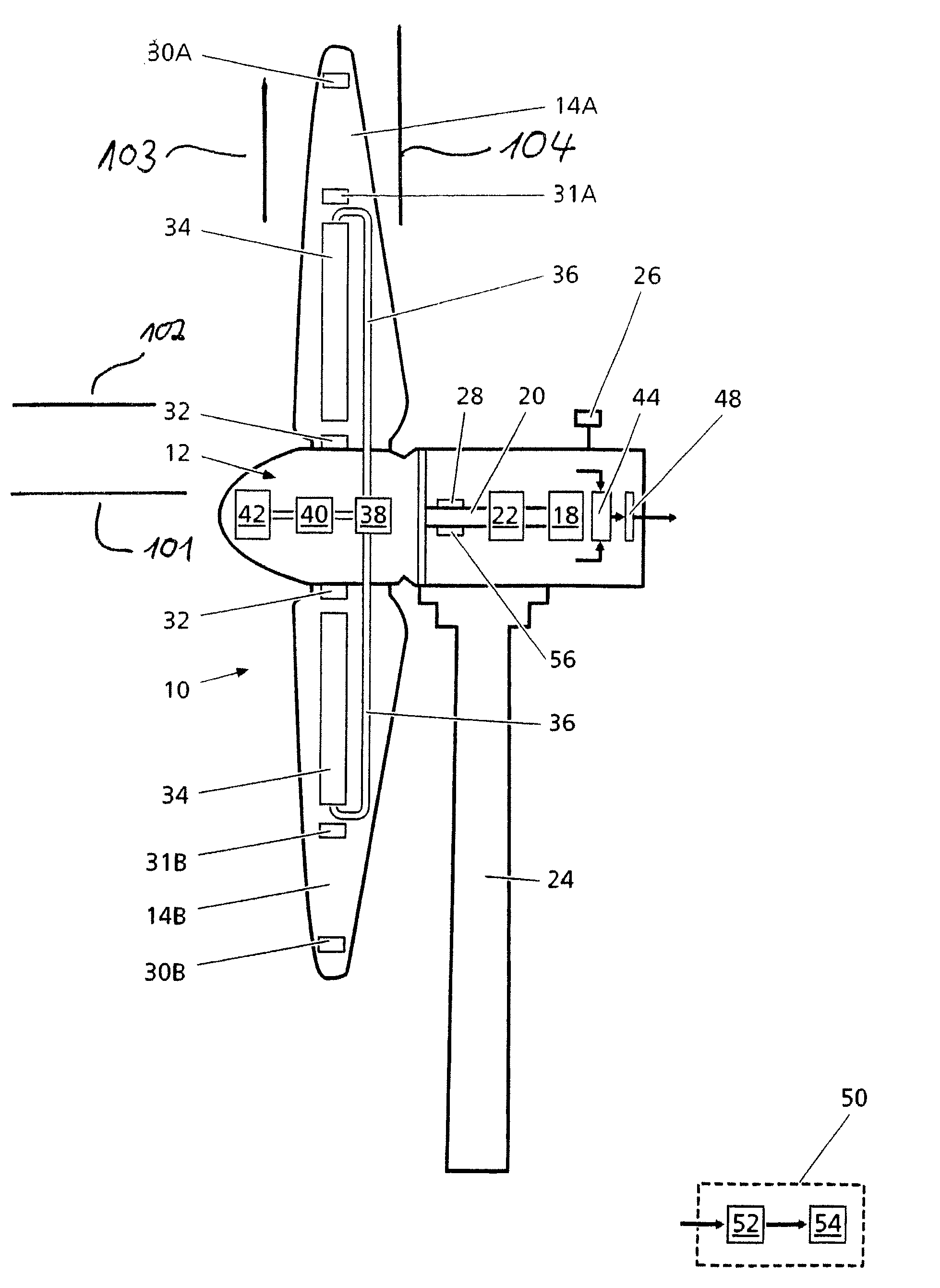 Device and method for detecting the loading of pivoted rotor blades