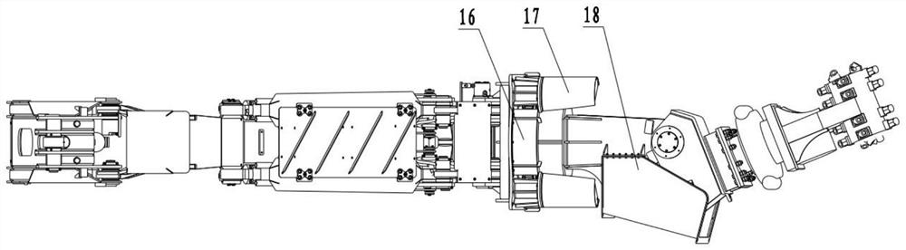 Assembly comprising shoveling and milling machine arm frame and milling and digging device