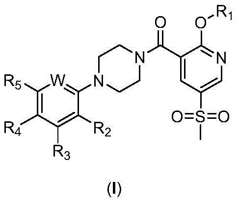 2-Substituted-oxy-5-methylsulfonyl pyridine piperazine acidamide analogue and preparation method and application thereof