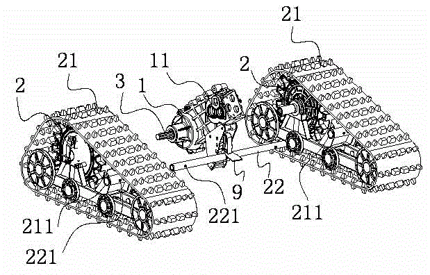 Power and steering device for crawler-type harvester