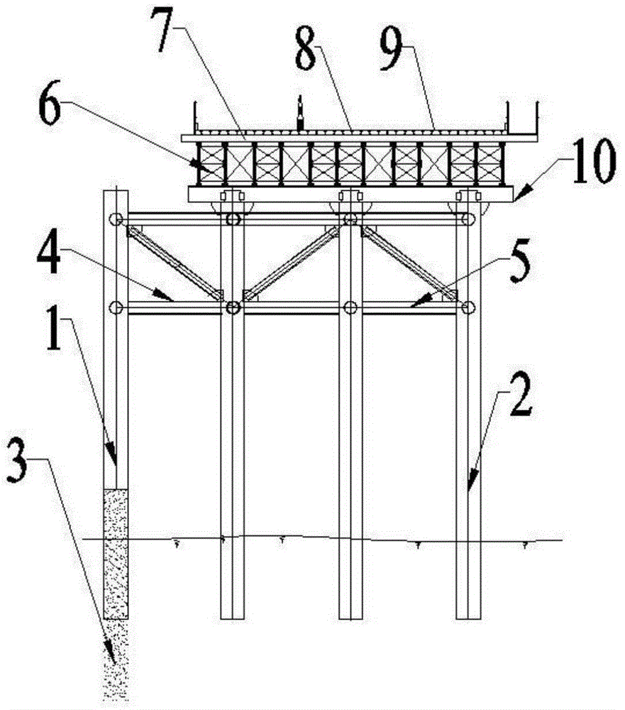 Steel trestle provided with steel anchor pile and construction method of steel trestle