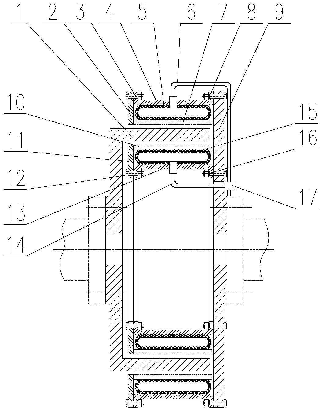 Internal and external double-pneumatic-tube clutch