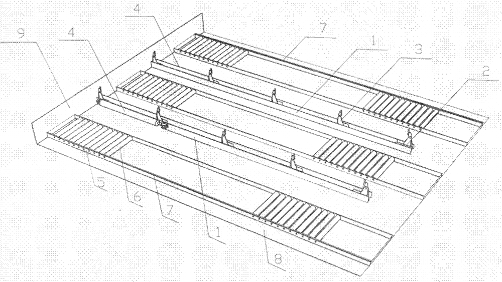 Reciprocating motion device for container goods flat pallet in carriage