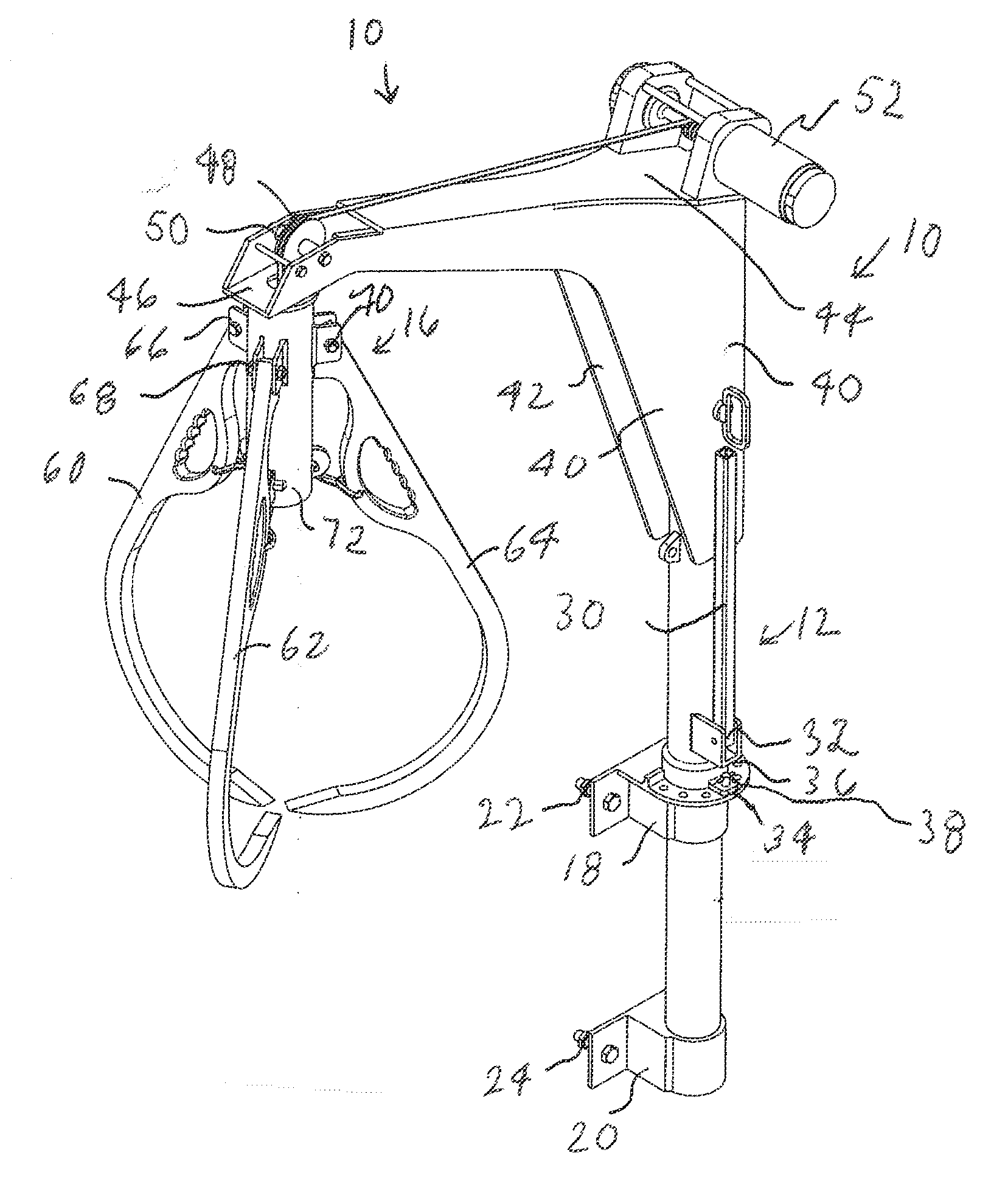 On-board grapple hoist for agriculture vehicle