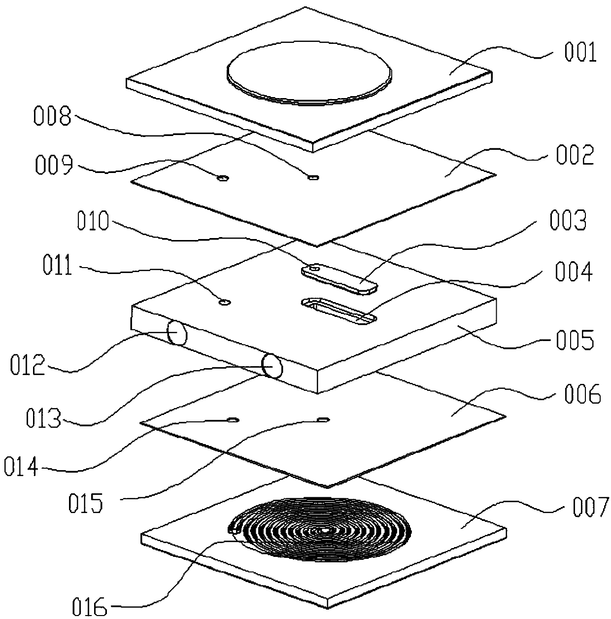 Double-helix stepped forced vortex type liquid cooling radiator and processing method thereof