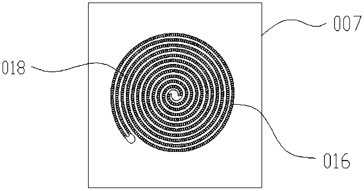 Double-helix stepped forced vortex type liquid cooling radiator and processing method thereof