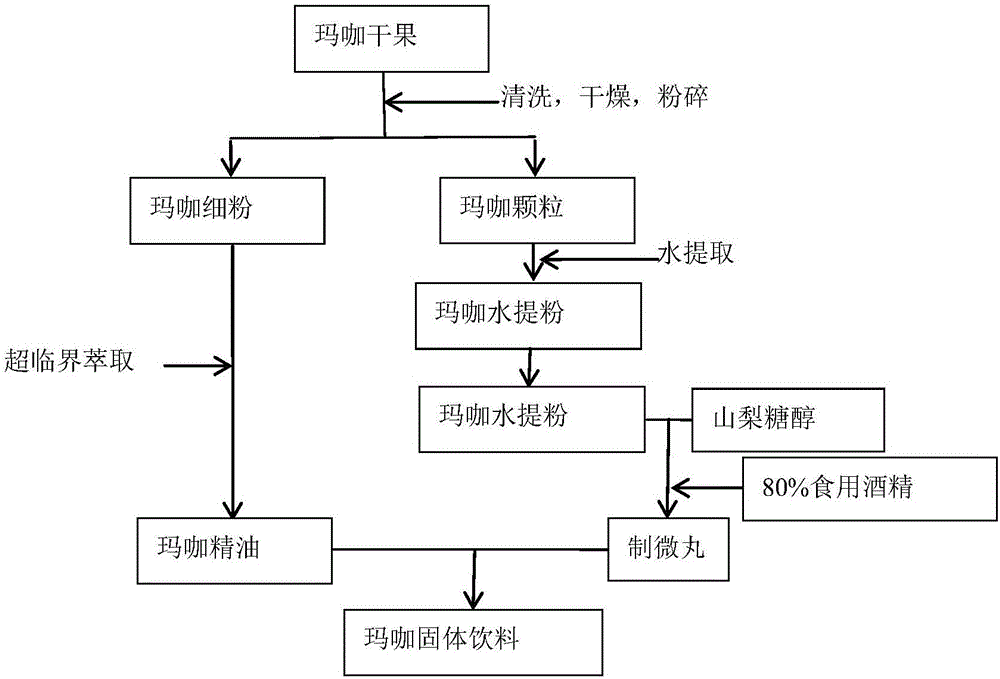 Maca solid drink and preparing method thereof