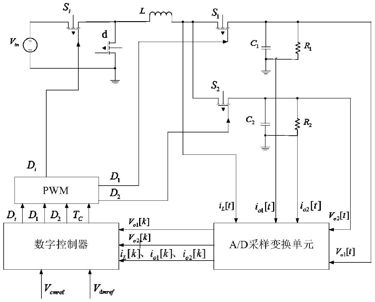SIDO Buck switching converter and digital control method