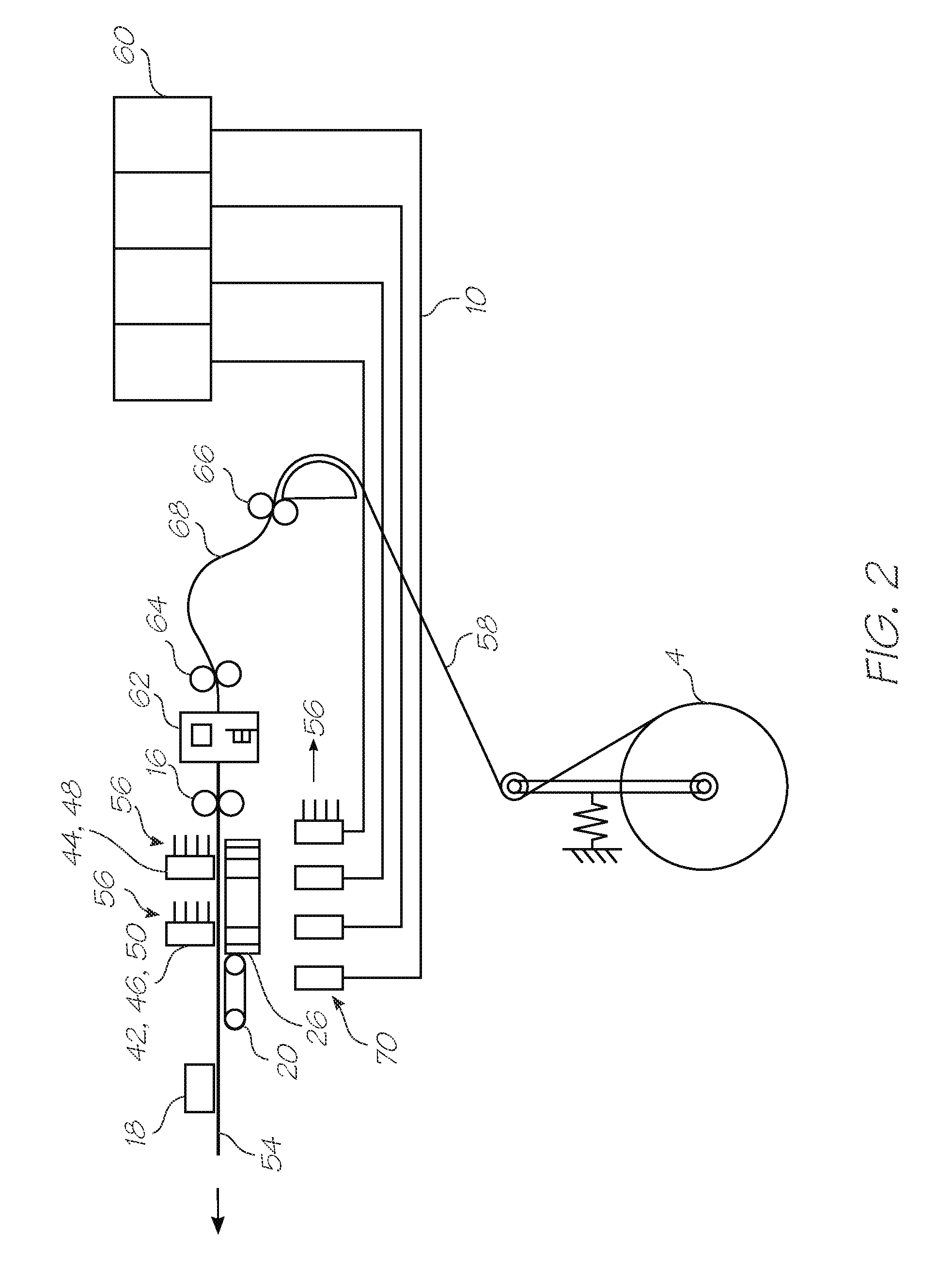 Printing system with fixed printheads and movable vacuum platen