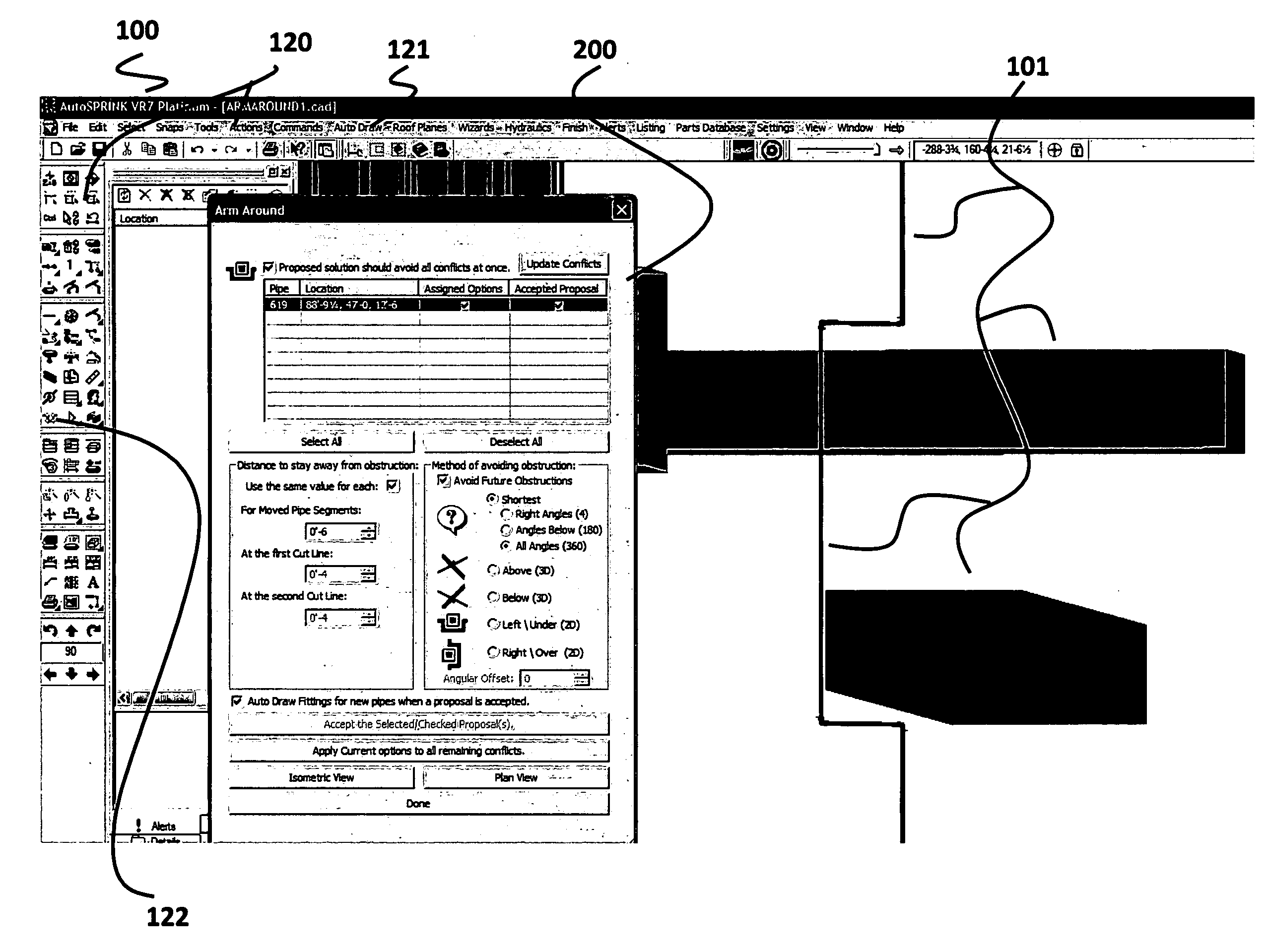 Methods and apparatuses for automatically selecting a pipe in a cad