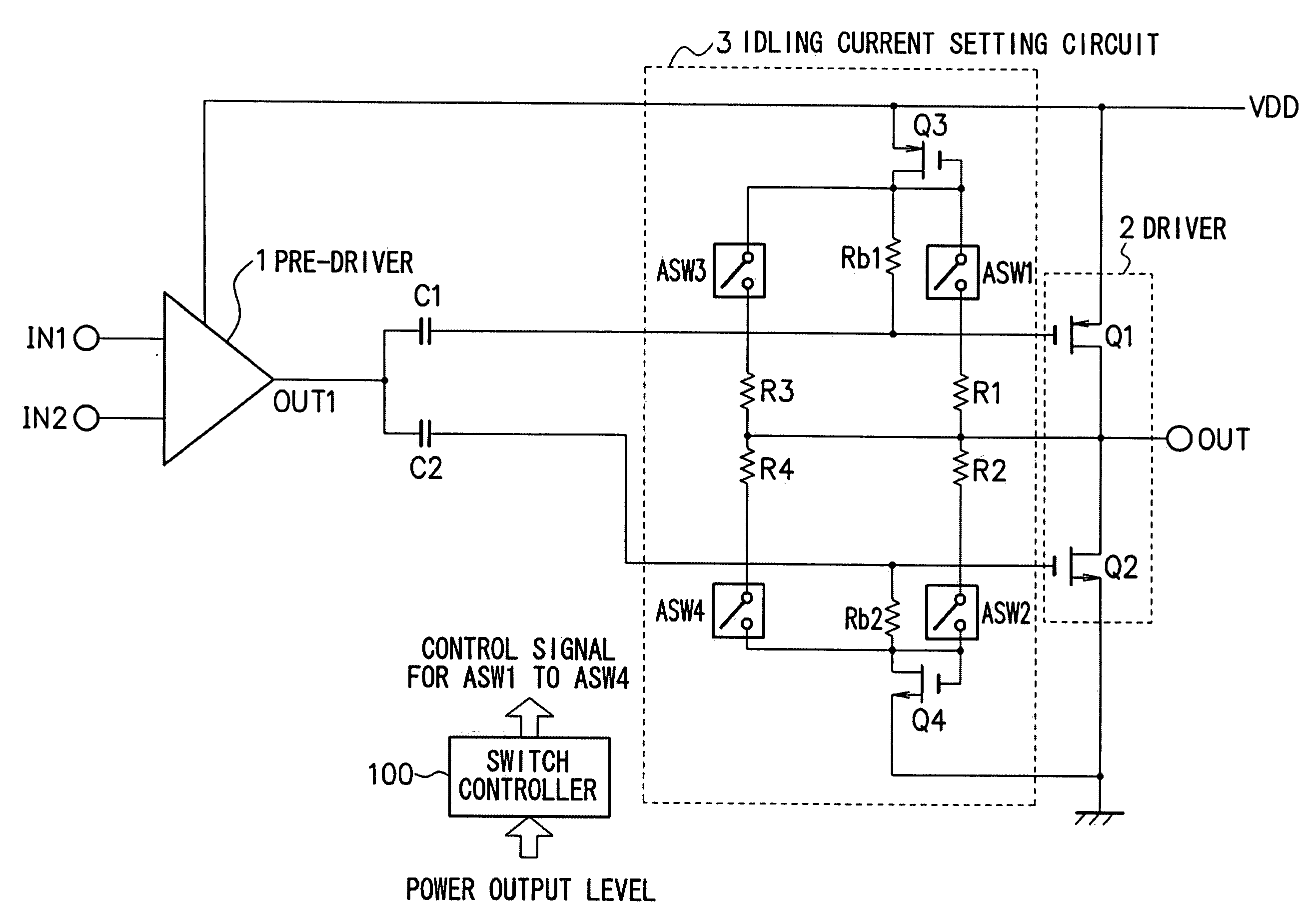 Power amplifier and its idling current setting circuit