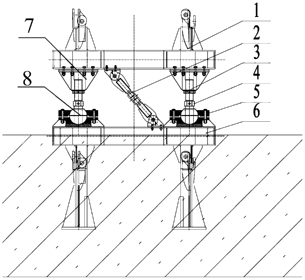 Leveling device and method for tilt of tower body after installation of tower-type crane