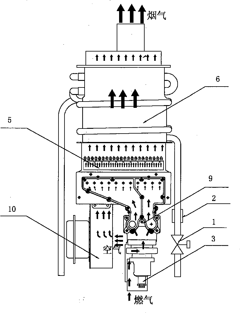 Blue flare subsection air feed gas water heater