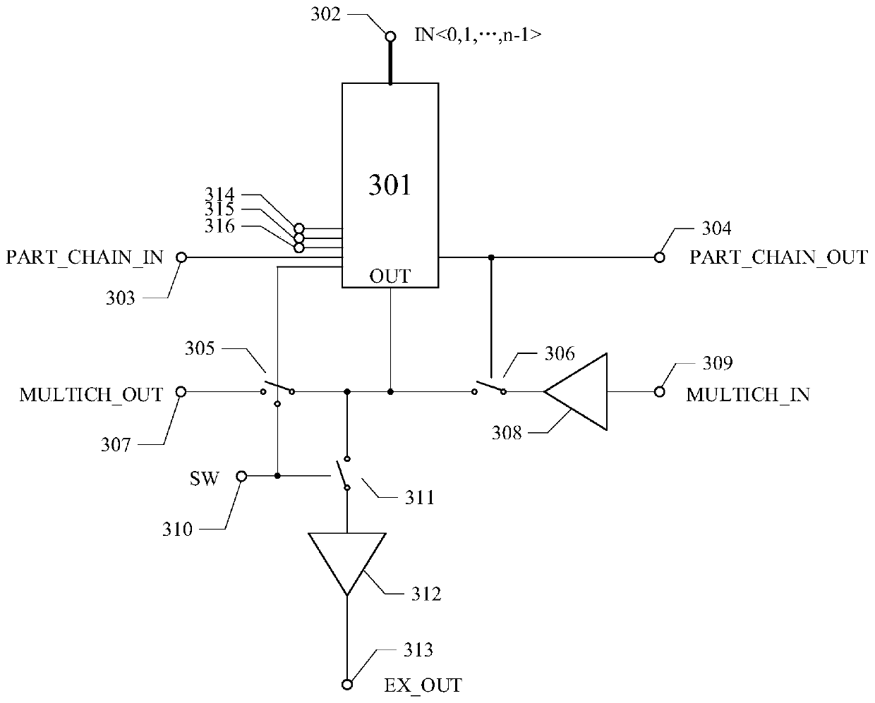 Analog signal reading circuit array with variable output channel number and reading method