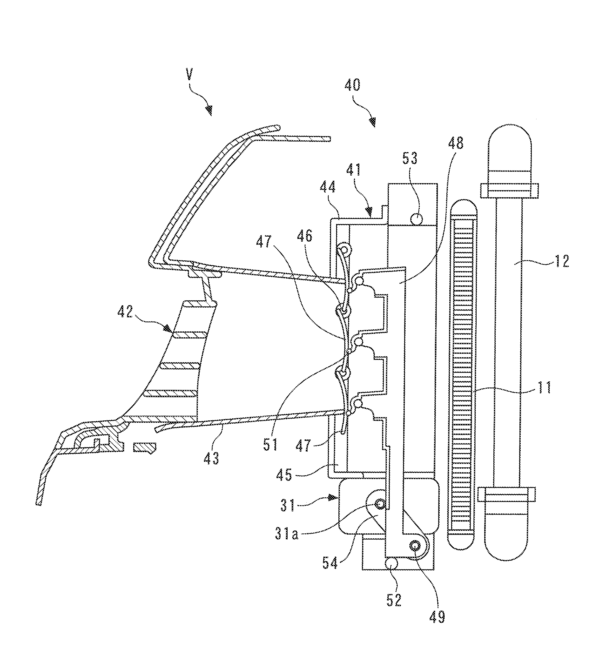 Failure determination device for shutter device of vehicle