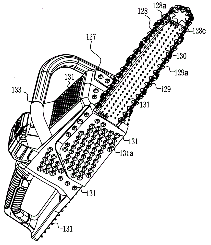 Lithium electric chain saw provided with logarithmic spiral for steady regulation