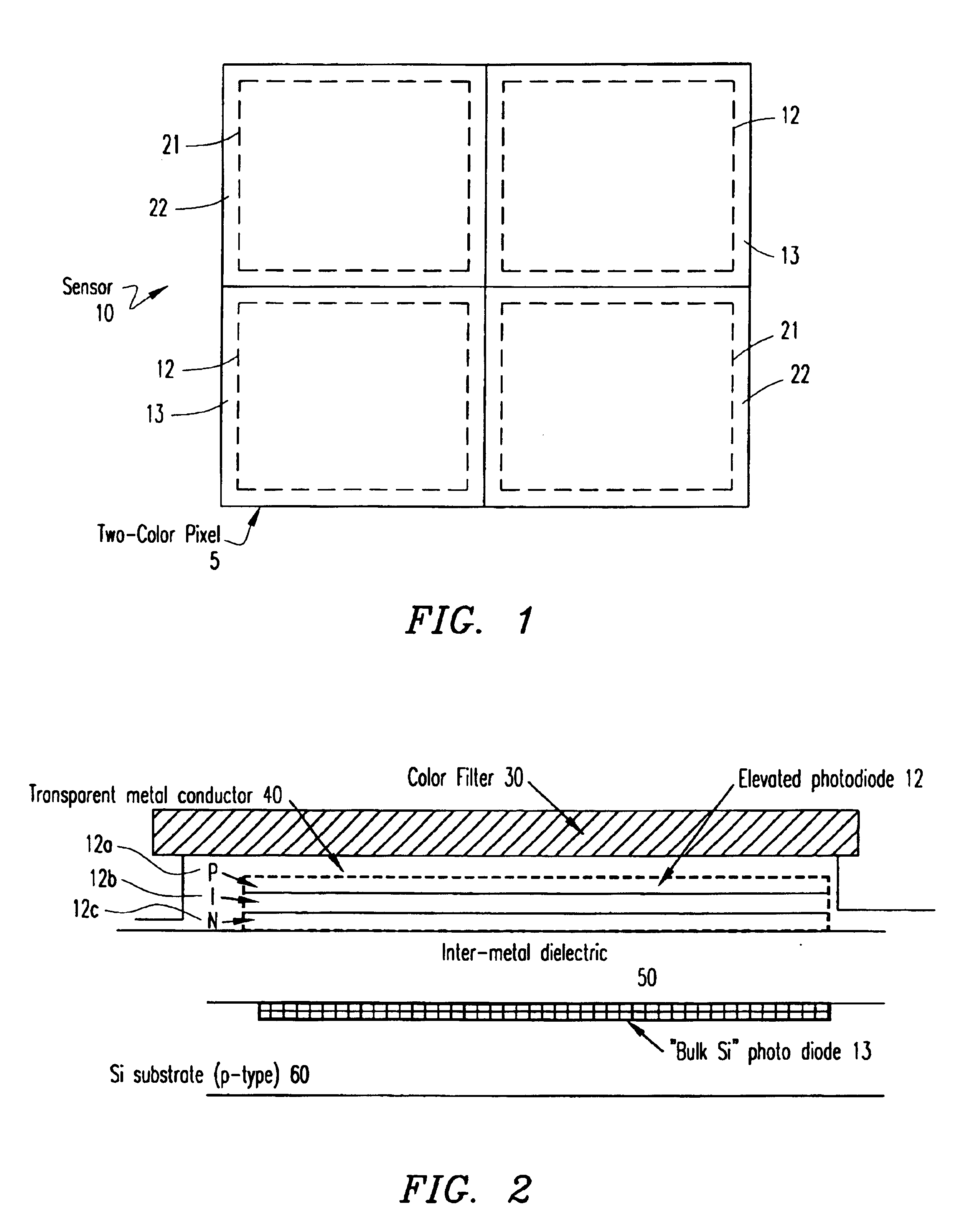Two-color photo-detector and methods for demosaicing a two-color photo-detector array