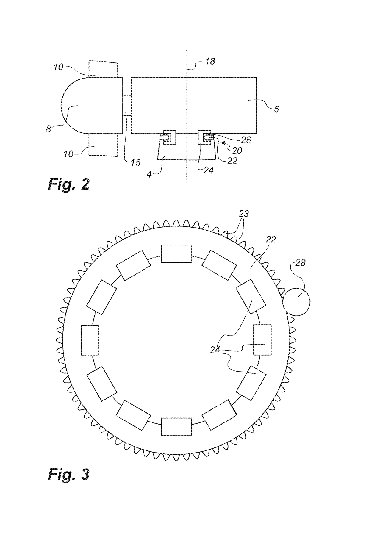 Servicing system and method for servicing a brake device of a brake system having a horizontally arranged brake disc