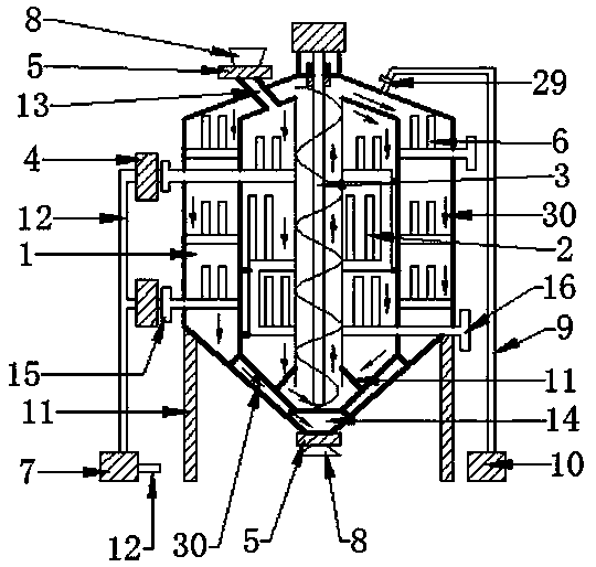 Three-return-stroke vacuum drying tower