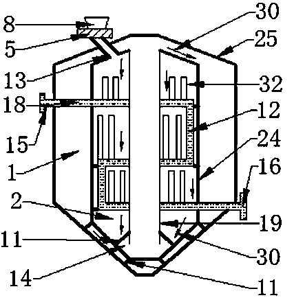 Three-return-stroke vacuum drying tower